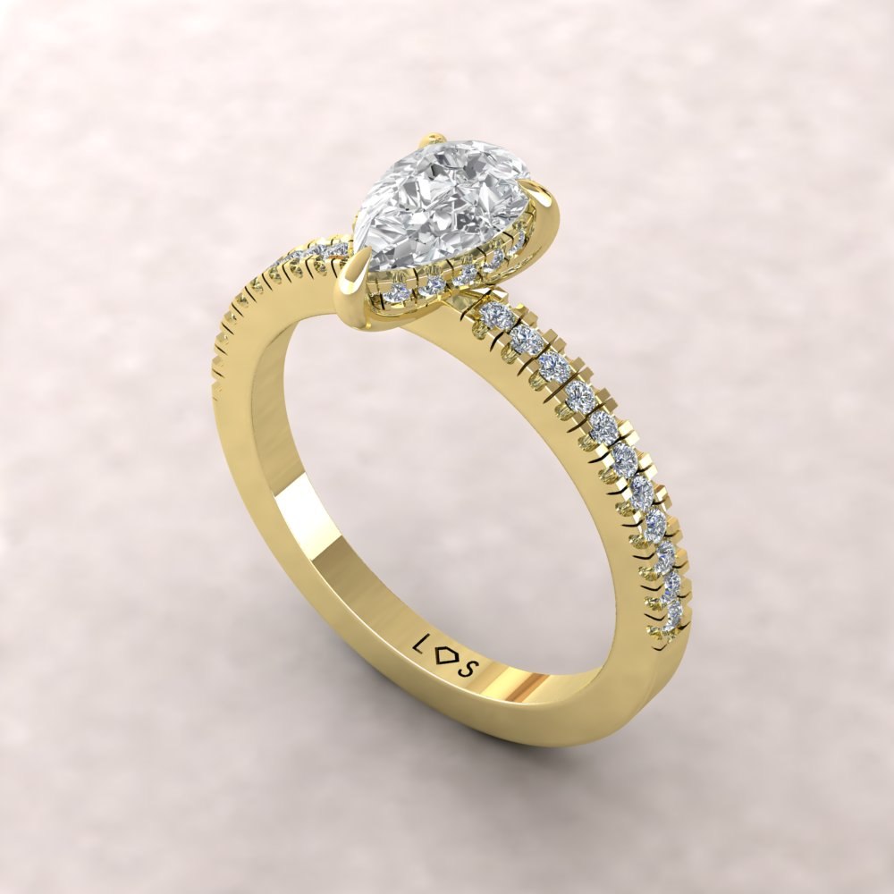 Certified Lab Diamond Hidden Halo Engagement Ring Yellow Gold LS5485