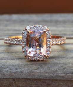 Classic Rectangular Cushion Morganite Engagement Ring Rose Gold LS5309