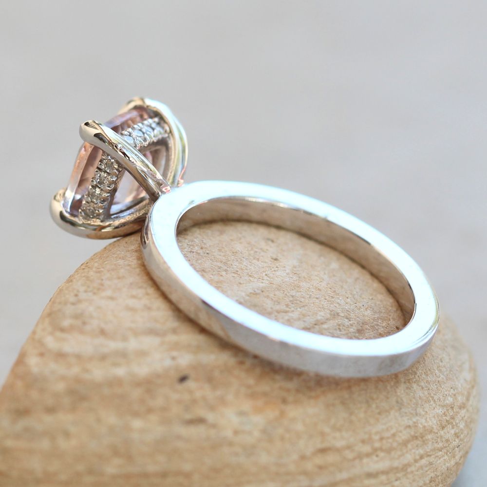 Cushion Morganite Diamond Hidden Halo Ring White Gold Platinum LS7402