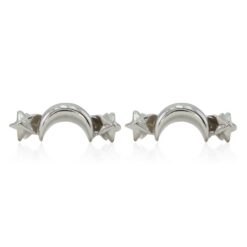 Cute Crescent Moon and Star Gift Earrings White Gold Platinum LS4367