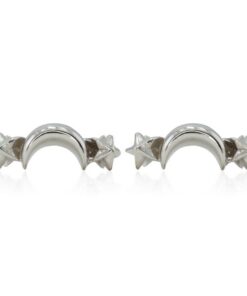 Cute Crescent Moon and Star Gift Earrings White Gold Platinum LS4367
