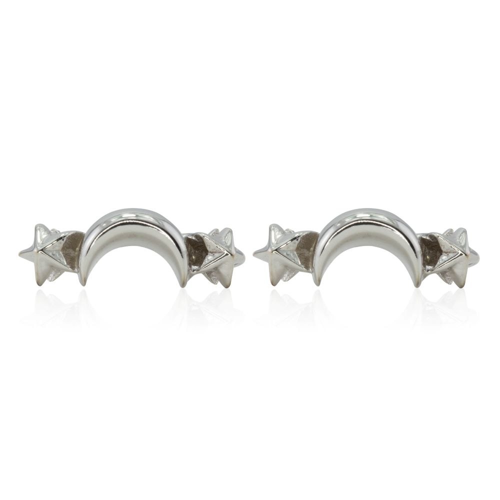 Cute Crescent Moon and Star Gift Earrings White Gold Platinum LS4367