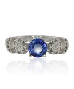 Diamond Snowflake Moon Blue Sapphire Ring White Gold Platinum LS4424