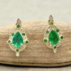 Emerald Certified Lab Grown Diamond Halo Earrings Yellow Gold LS7320