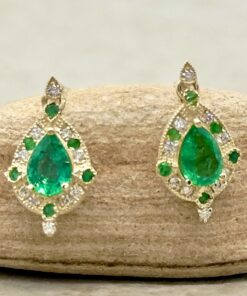 Emerald Certified Lab Grown Diamond Halo Earrings Yellow Gold LS7320