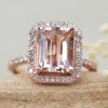Emerald Cut Morganite Diamond Shank Engagement Ring Rose Gold LS6186