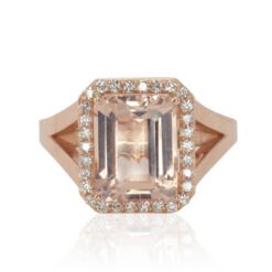 Emerald Cut Peach Morganite Diamond Engagement Ring Rose Gold LS4434