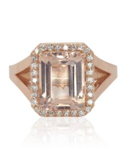Emerald Cut Peach Morganite Diamond Engagement Ring Rose Gold LS4434