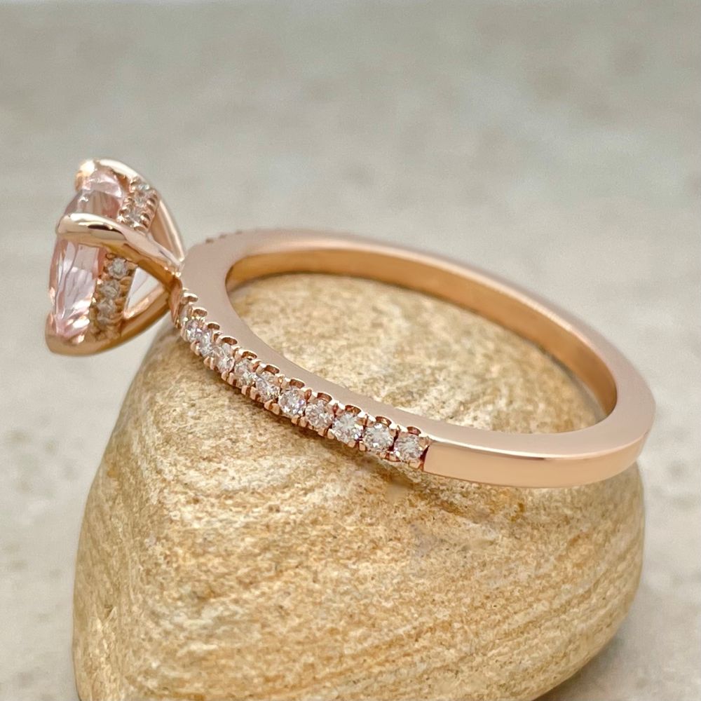 Heart Cut Pink Morganite Engagement Ring Hidden Halo Rose Gold LS7398