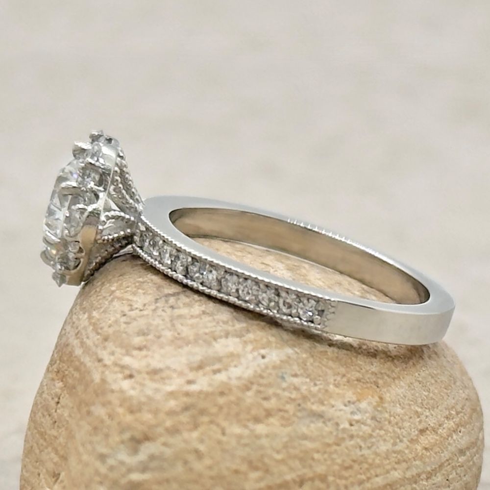 IGI Lab Grown Diamond Ring Filigree Petals White Gold Platinum LS7225