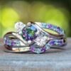 Mystic Topaz Ring Set Alternating Swirls White Gold Platinum LS4932