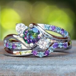 Mystic Topaz Ring Set Alternating Swirls White Gold Platinum LS4932
