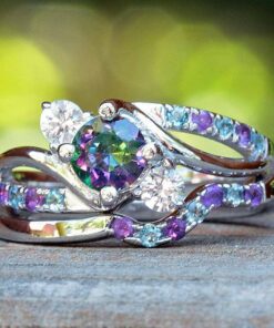 Mystic Topaz Ring Set Alternating Swirls White Gold Platinum LS4932