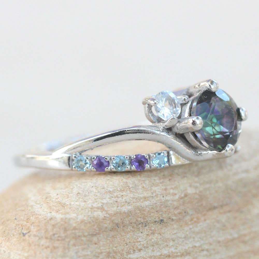 Mystic Topaz White Sapphire Engagement Ring White Gold Platinum LS4861