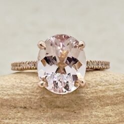 Oval Cut Pink Morganite Diamond Halo Engagement Ring Rose Gold LS7392