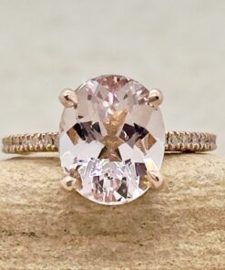 Oval Cut Pink Morganite Diamond Halo Engagement Ring Rose Gold LS7392