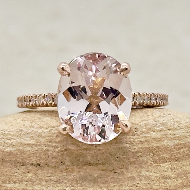 Oval Cut Pink Morganite Diamond Halo Engagement Ring Rose Gold LS7392