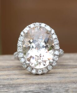 Oval Light Pink Morganite Diamond Halo Ring White Gold Platinum LS5303