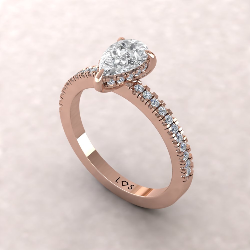 Pear Cut Lab Diamond Hidden Side Halo Engagement Ring Rose Gold LS5485