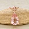 Pear Cut Pink Morganite Diamond Necklace Claw Prongs Rose Gold LS7397