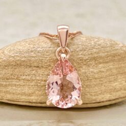 Pear Cut Pink Morganite Diamond Necklace Claw Prongs Rose Gold LS7397