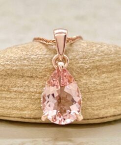 Pear Cut Pink Morganite Diamond Necklace Claw Prongs Rose Gold LS7397