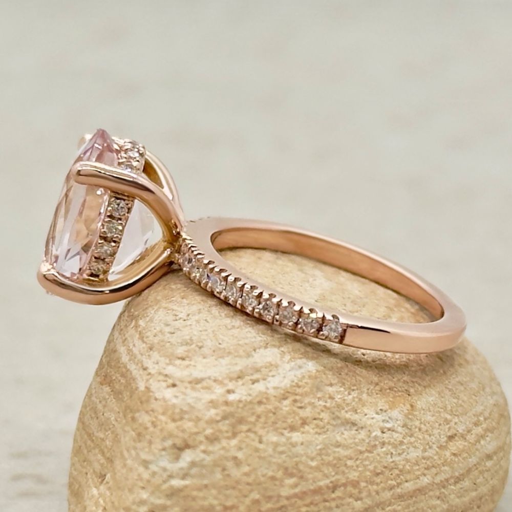 Pink Morganite Diamond Half Eternity Engagement Ring Rose Gold LS7392
