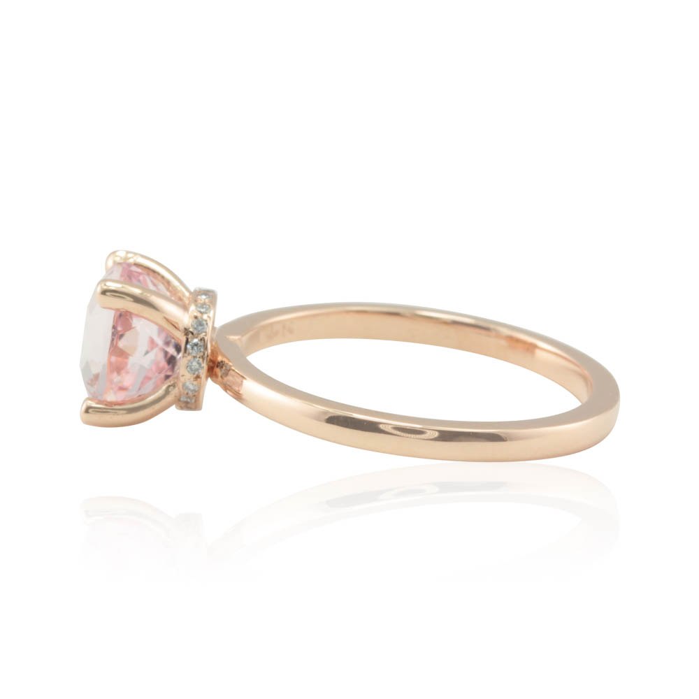 Portuguese Round Morganite Diamond Hidden Halo Ring Rose Gold LS4524