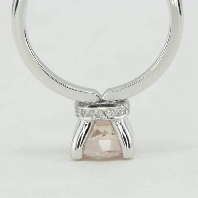 Portuguese Round Morganite Hidden Halo Ring White Gold Platinum LS4524