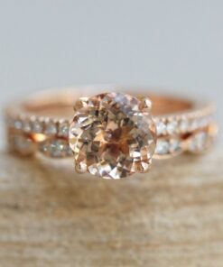 Portuguese Round Morganite Ring Matching Bridal Set Rose Gold LS7404