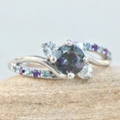 Round Cut Mystic Topaz Ring Twisted Shank White Gold Platinum LS4861