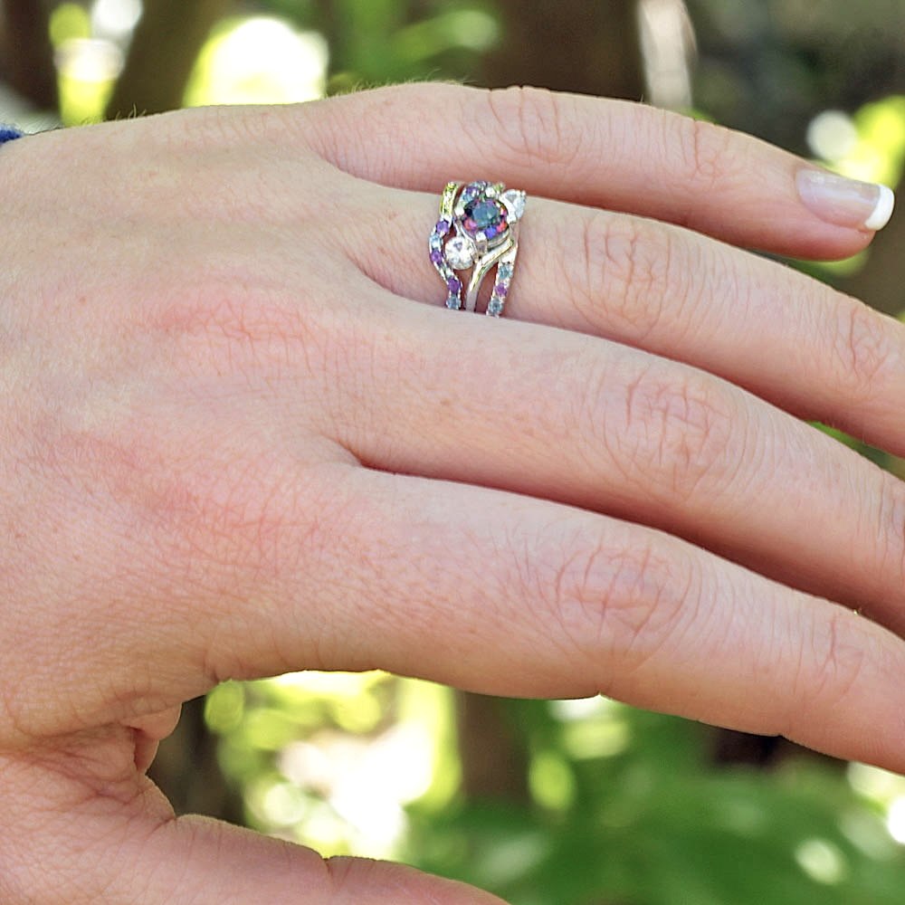 Round Cut Mystic Topaz Rings Twisted Shank White Gold Platinum LS4932