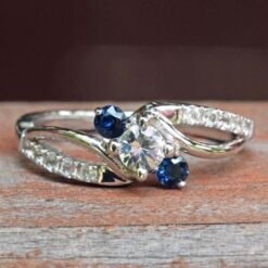Round Cut White Sapphire Ring Twisted Shank White Gold Platinum LS5037