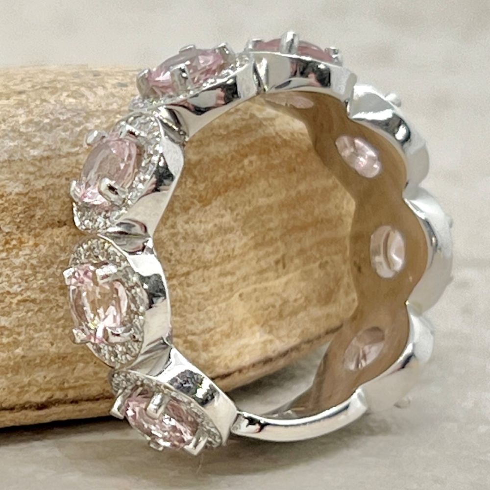 Round Pink Morganite Diamond Wedding Ring White Gold Platinum LS7147
