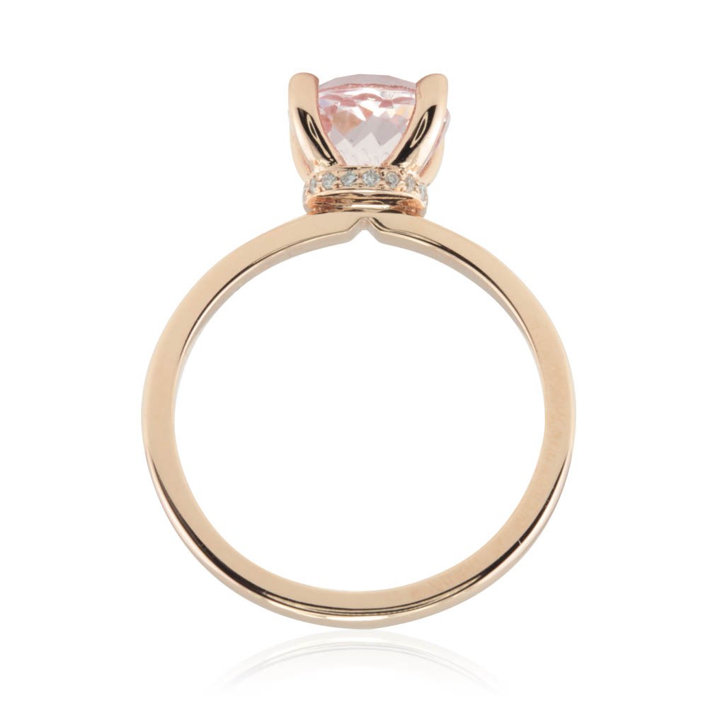 Solitaire Round Cut Peach Morganite Diamond Halo Ring Rose Gold LS4524