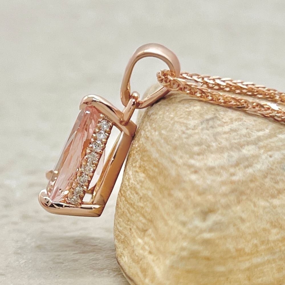 Teardrop Pink Morganite Pendant Diamond Hidden Halo Rose Gold LS7397