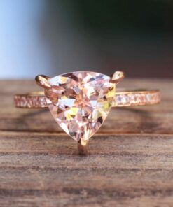 Trillion Peach Pink Morganite Diamond Engagement Ring Rose Gold LS7296