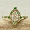 Vintage Style Emerald and Diamond Halo Wedding Ring Yellow Gold LS7368