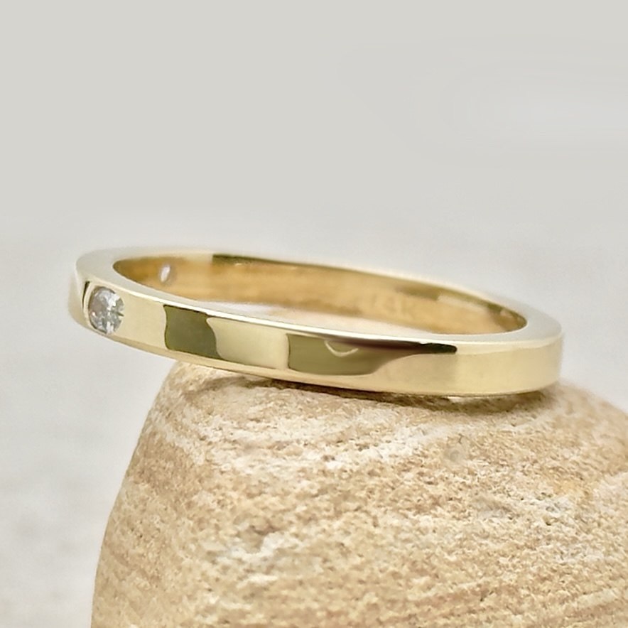 Wide Square Finish Lab Natural Diamond Wedding Band Yellow Gold LS7548