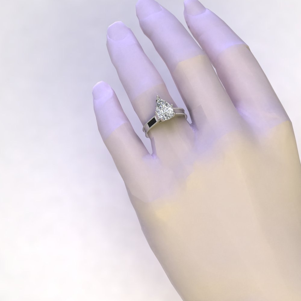 Custom IGI Certified Pear Cut Hand Engraved Engagement Ring - Image 7