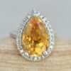 6 Carat Pear Cut Citrine Diamond Prong Ring White Gold Platinum LS6308