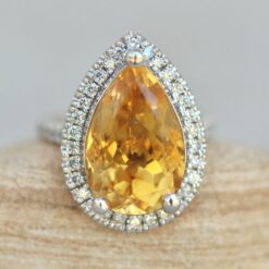 6 Carat Pear Cut Citrine Diamond Prong Ring White Gold Platinum LS6308