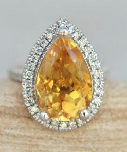 6 Carat Pear Cut Citrine Diamond Prong Ring White Gold Platinum LS6308