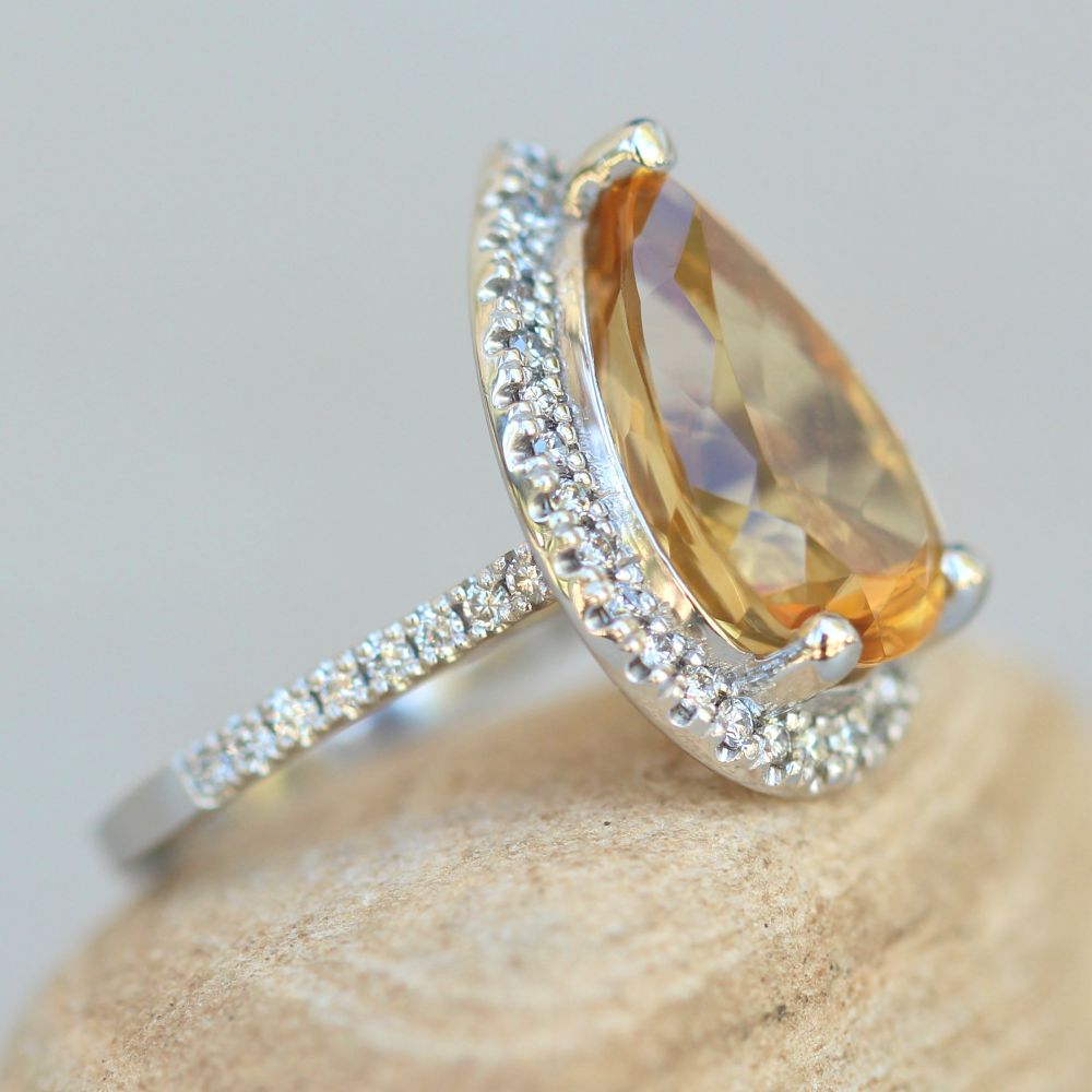 AAA Citrine Engagement Ring Cathedral Shank White Gold Platinum LS6308