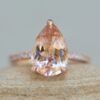 AAA Pear Cut Peachy Pink Morganite Ring Diamond Shank Rose Gold LS5724