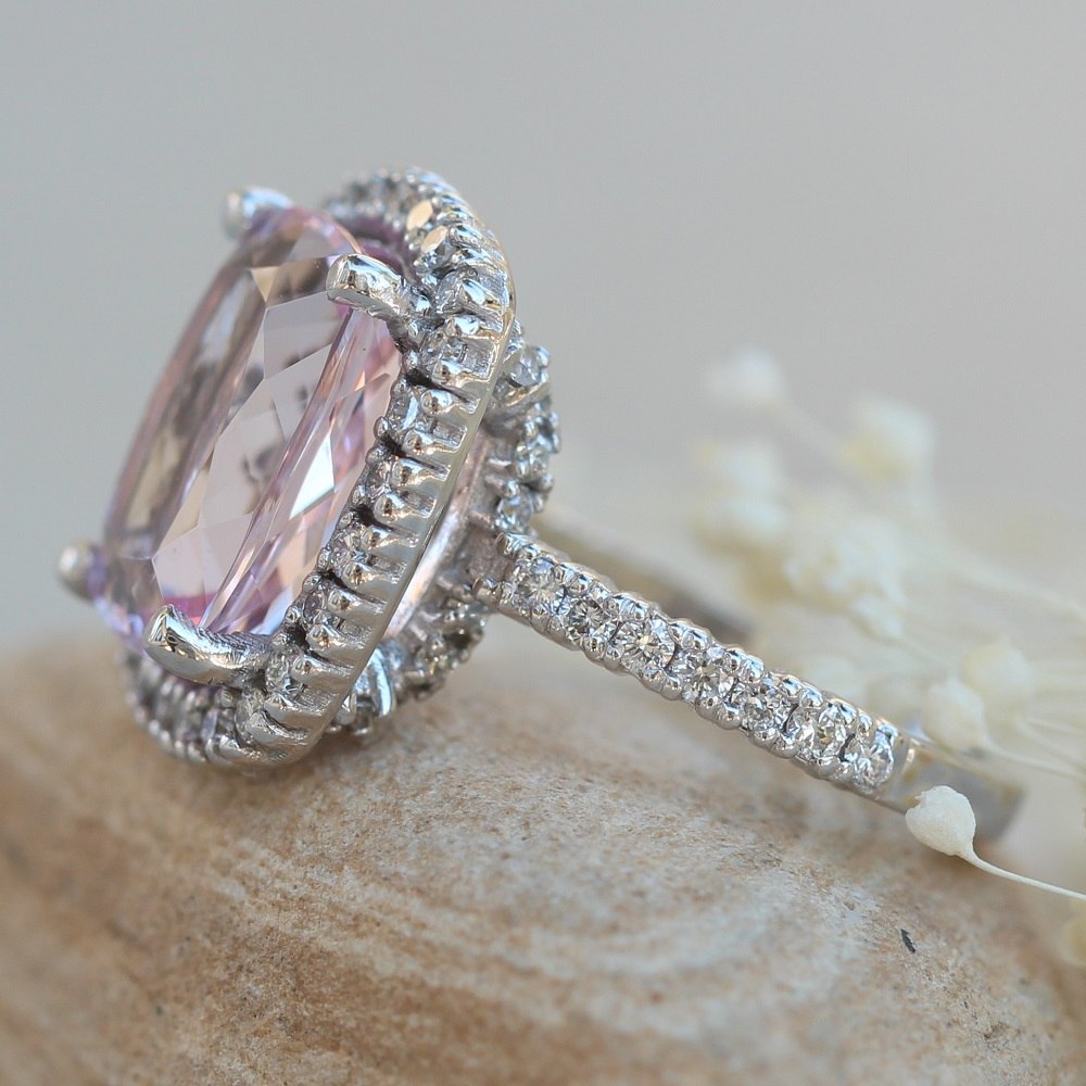 Genuine Pink Cushion Morganite Diamond Ring White Gold Platinum LS2449