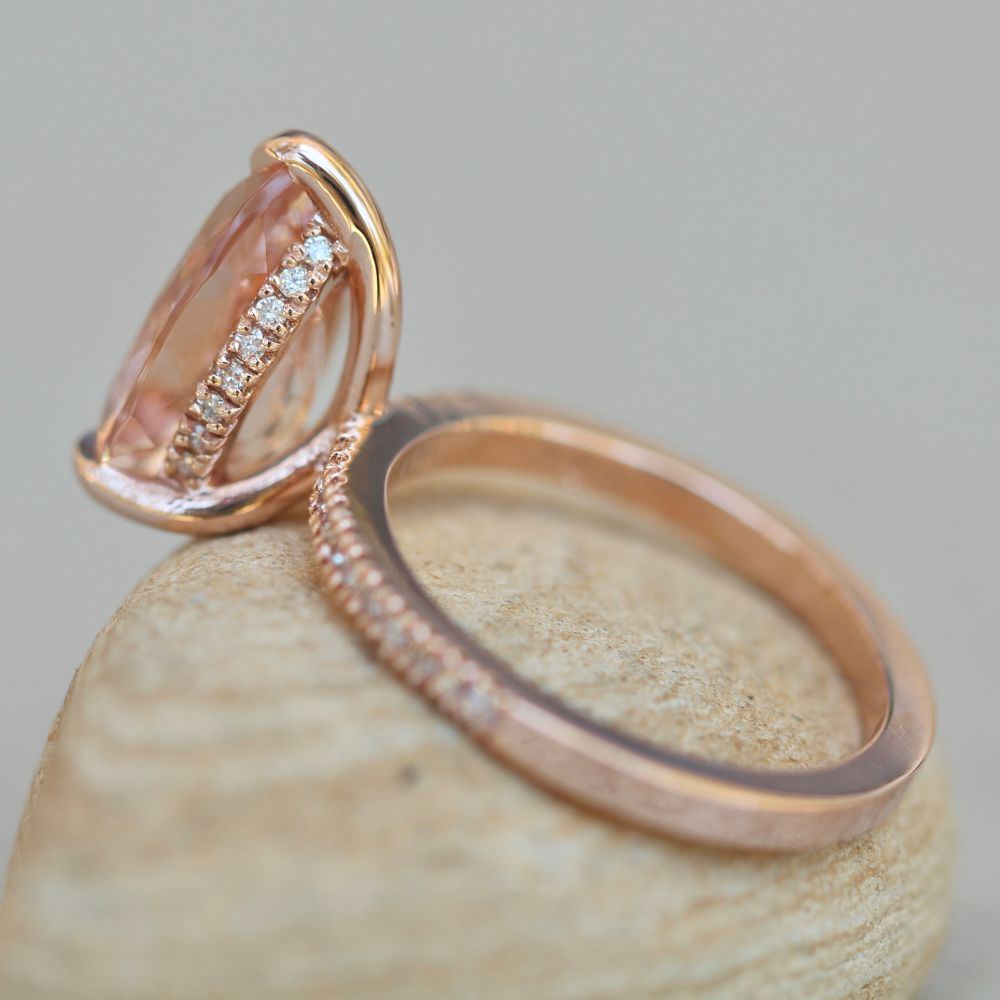 Half Eternity Peach Morganite Diamond Engagement Ring Rose Gold LS5724