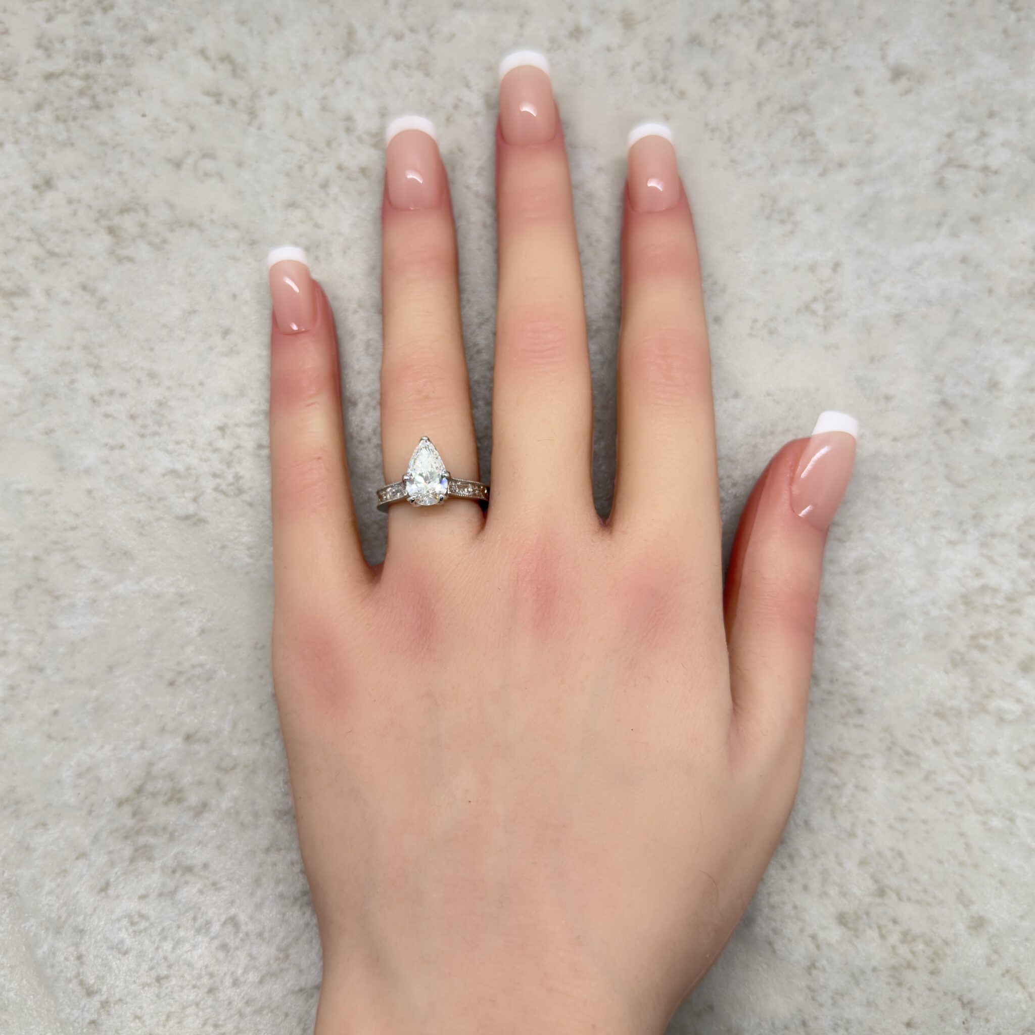Custom IGI Certified Pear Cut Hand Engraved Engagement Ring - Image 3