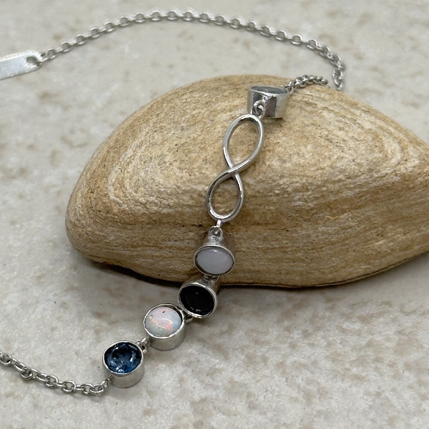 Custom Birthstone Bracelet with Infinity Sign in Platinum - Image 2