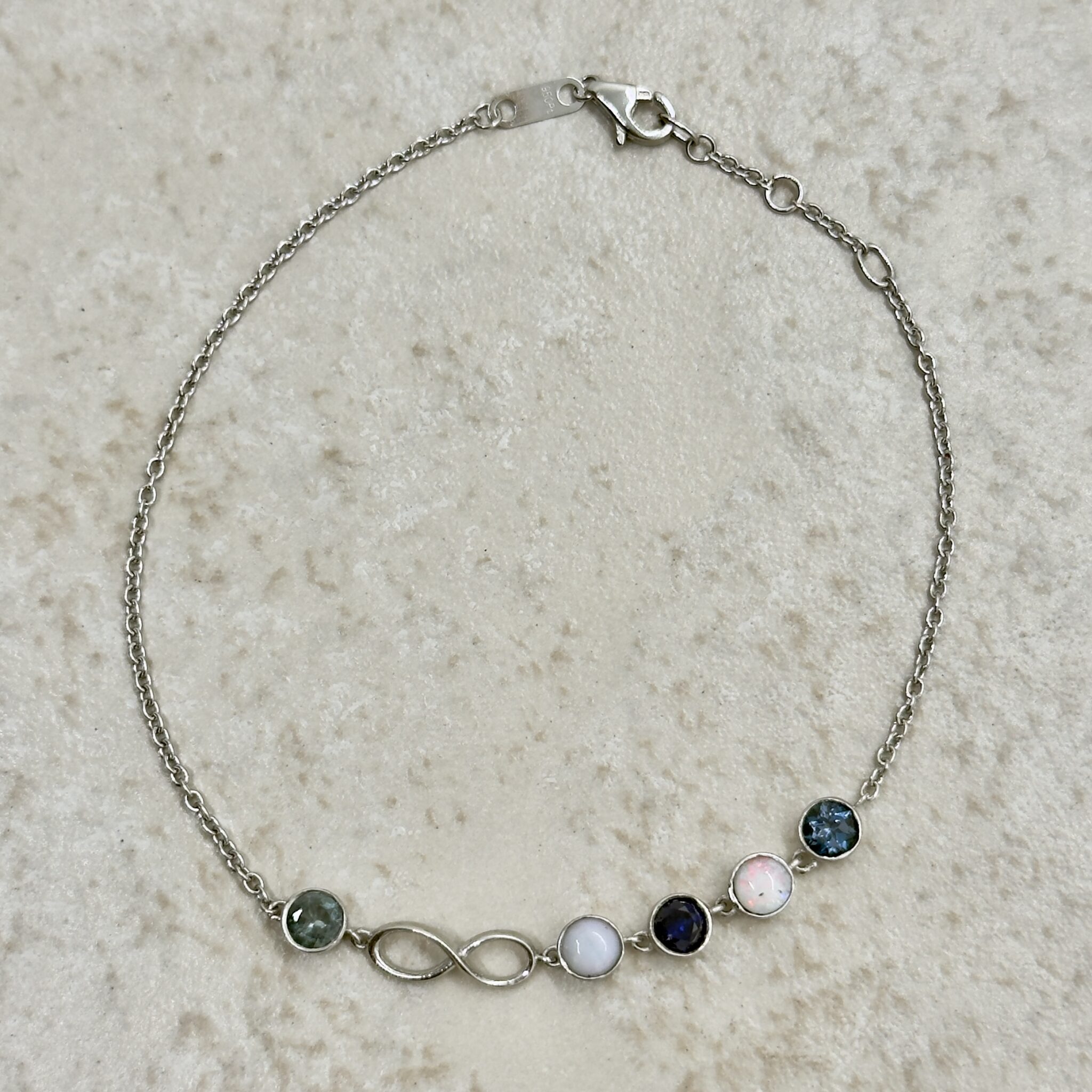 Custom Birthstone Bracelet with Infinity Sign in Platinum - Image 4